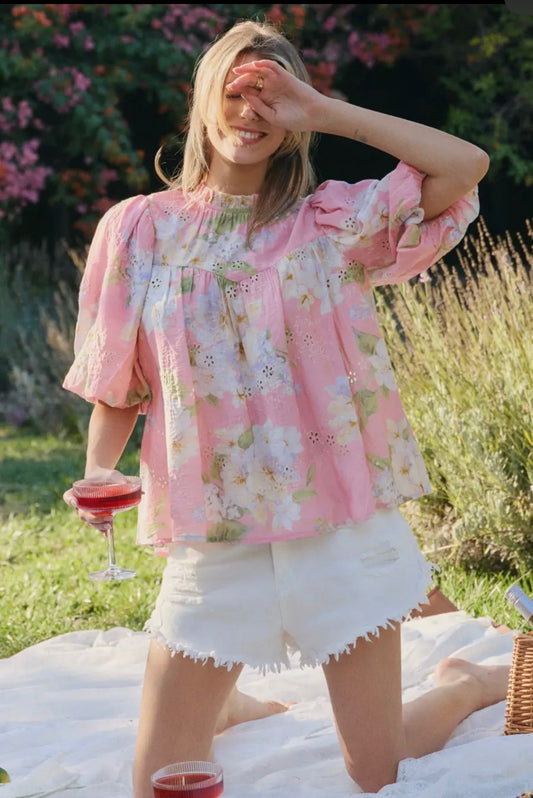Floral Print Puff Sleeve Blouse