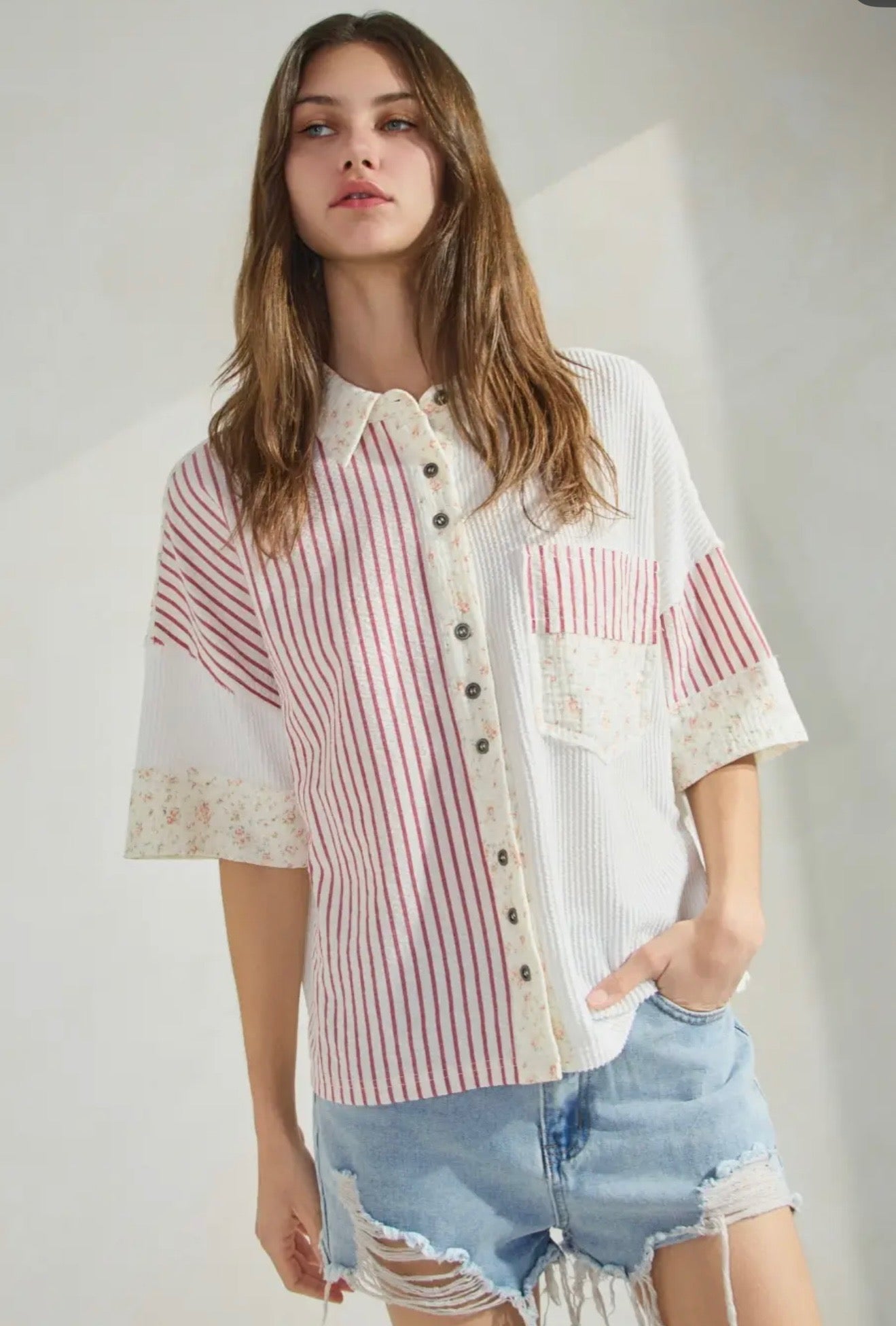 Floral Stripe Button Down Shirt