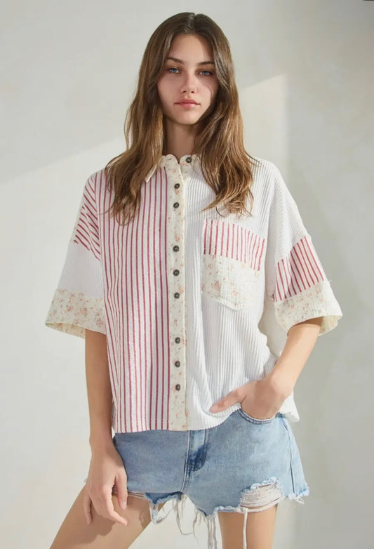Floral Stripe Button Down Shirt