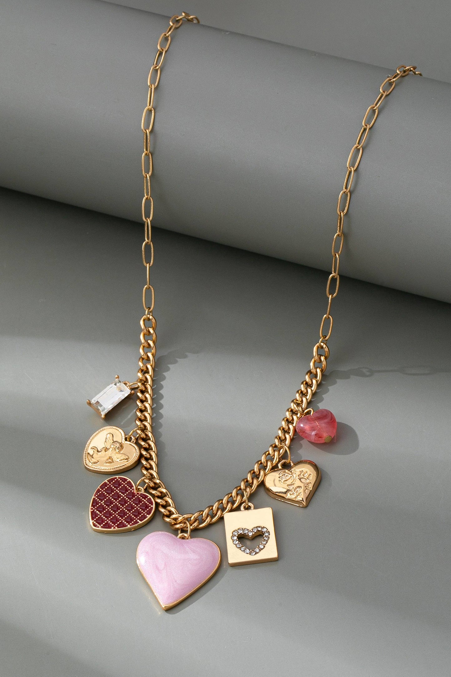 CHARM NECKLACE-HEARTS CHECKER RHINESTONE | 80N92638