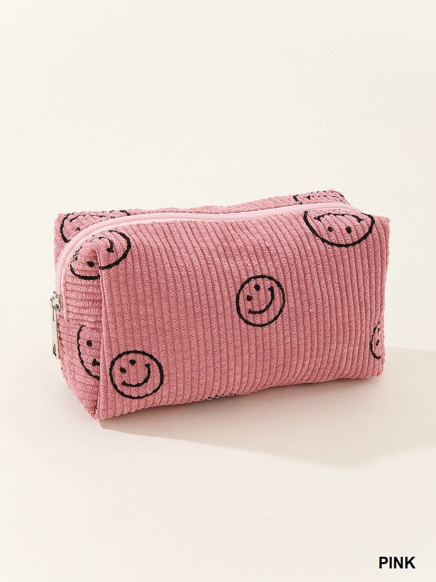 ,.SI-25602 Smiley Face Corduroy Cosmetic Pouch Bag