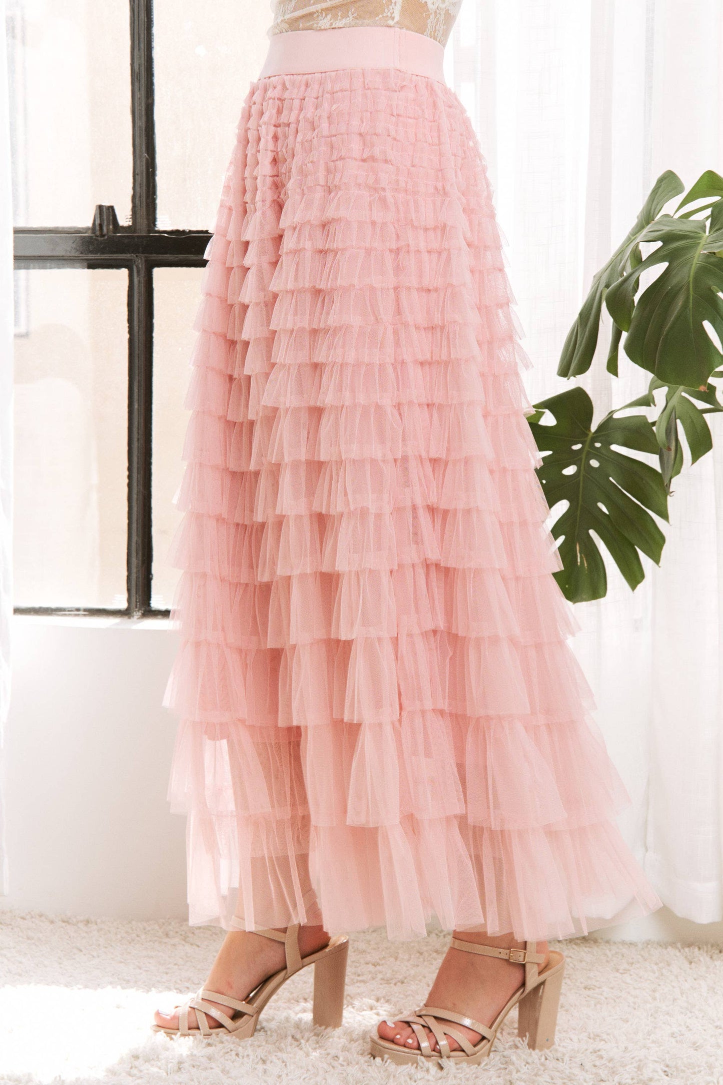 PLUS CASCADING TULLE MESH TIERED MAX SKIRT