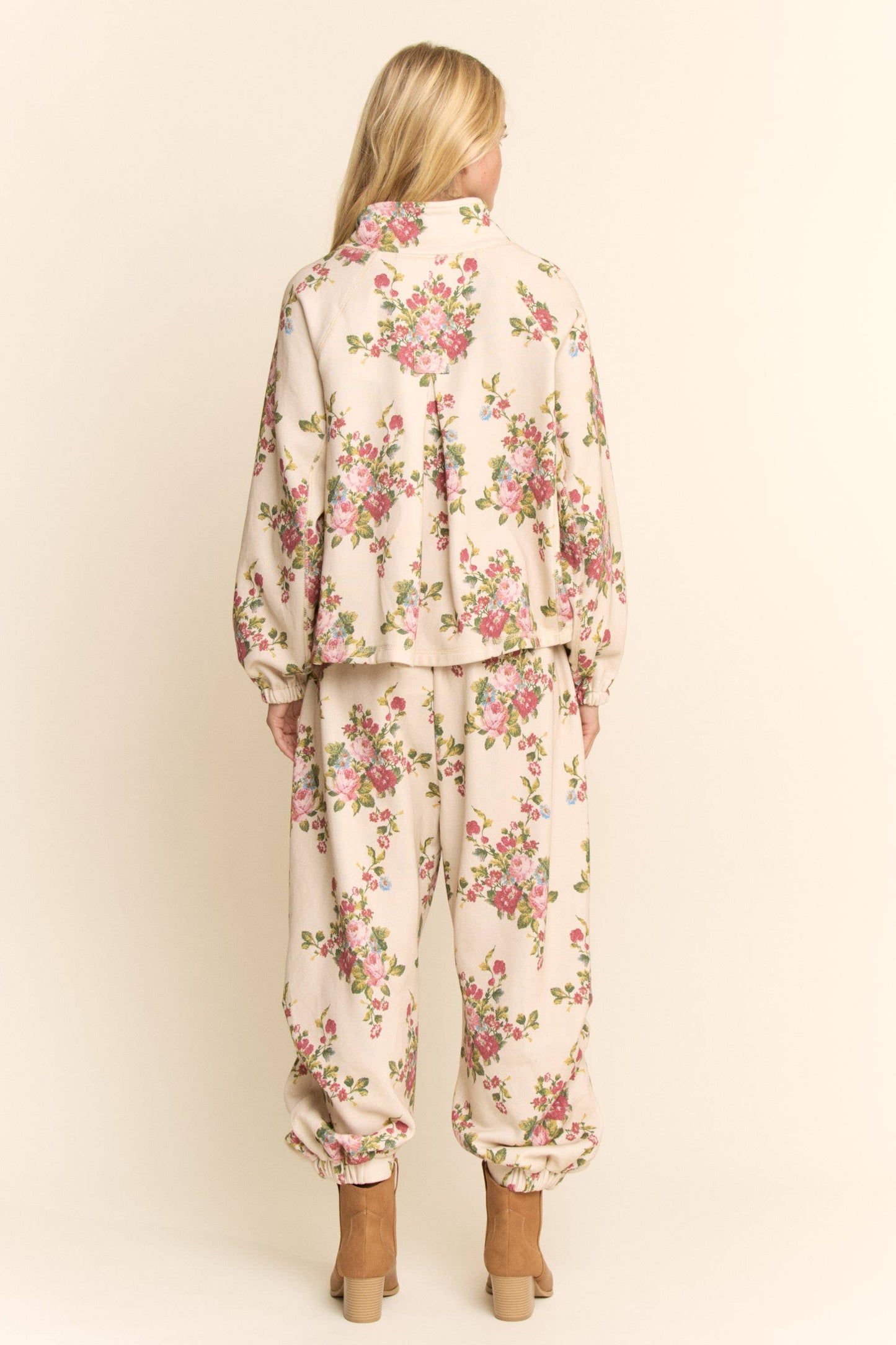 FLOWER BOUQUET SPORT TOP ELASTIC WAIST PANTS SET