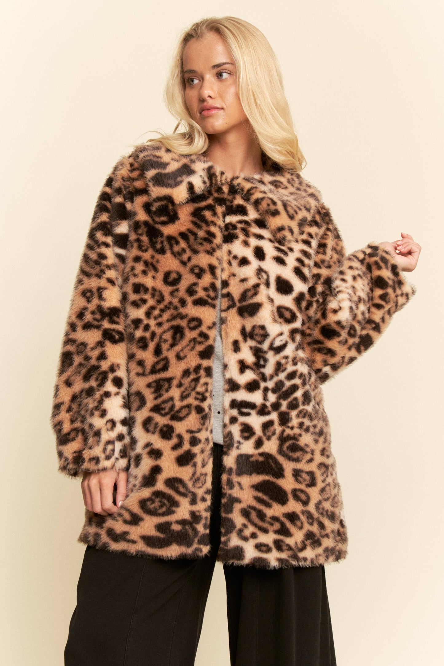 FAUX FUR JACKET LEOPARD PRINT RATHER