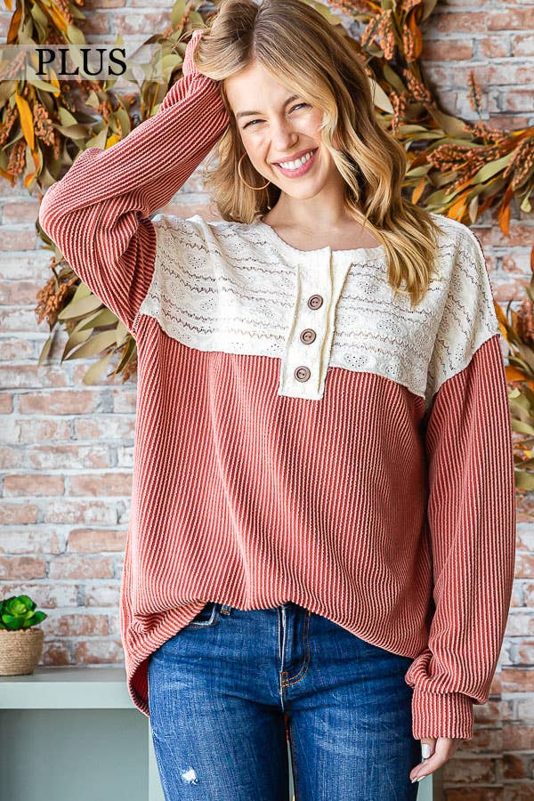 [PLUS SIZE] Everyday Rib Top with Lace Detail T5305XL