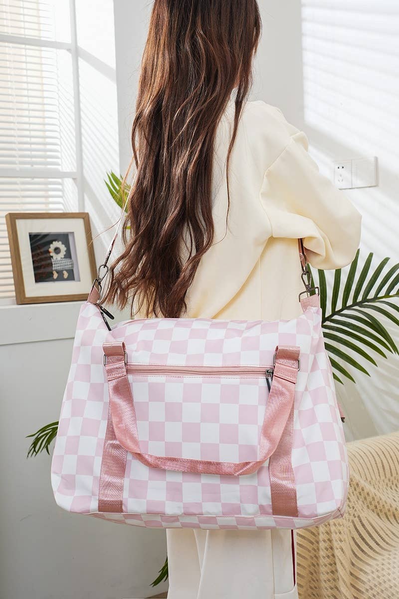 `.Large Capacity Checkered Travel Duffle Bag With Sho