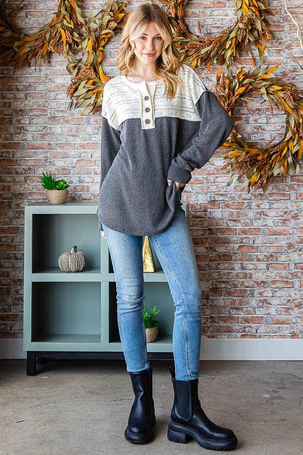 [PLUS SIZE] Everyday Rib Top with Lace Detail T5305XL