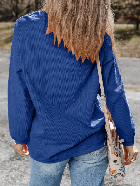 Customizable Long Sleeve Ribbed Corded Oversized Sweatshirt