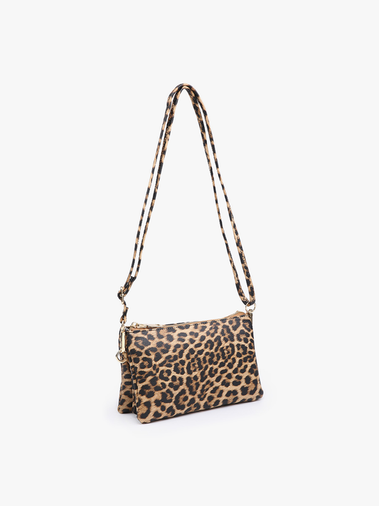M013LP Riley Leopard 3 Compartment Crossbody/Wristlet