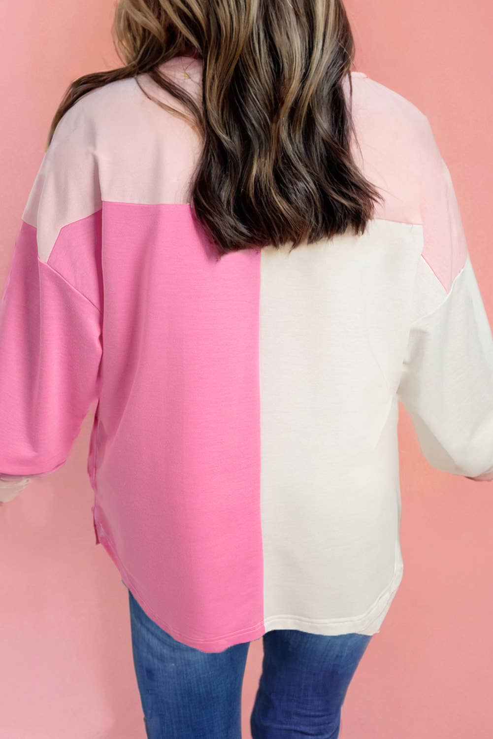 Plus Size Colorblock Chest Pockets Half Button Sweatshirt