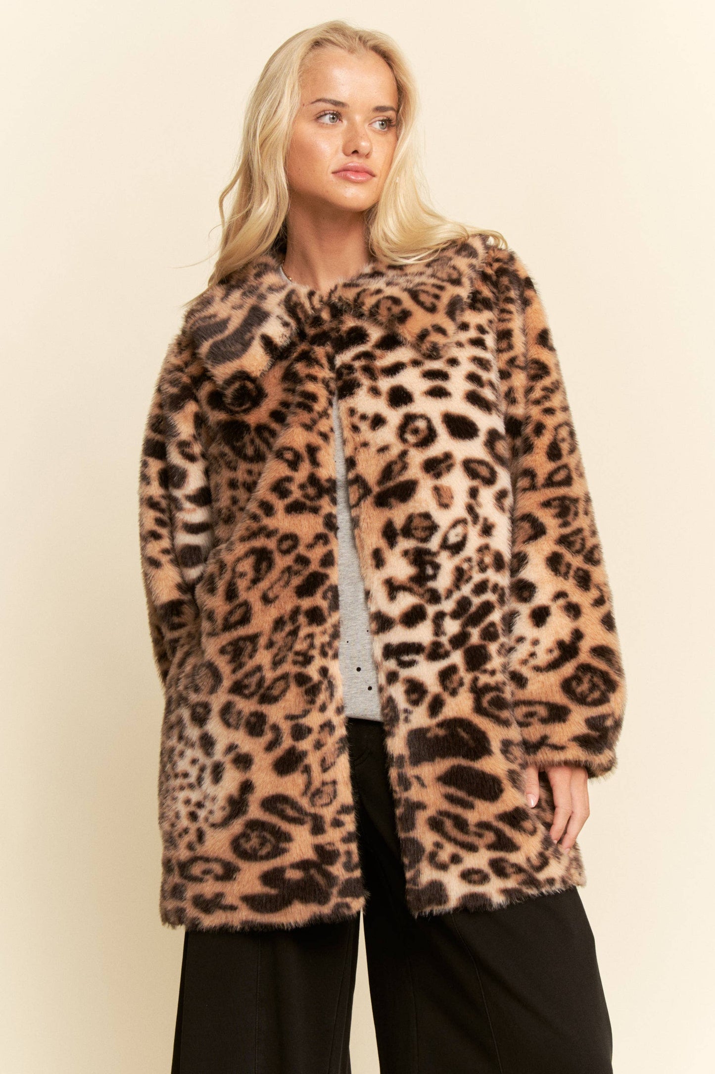 FAUX FUR JACKET LEOPARD PRINT RATHER