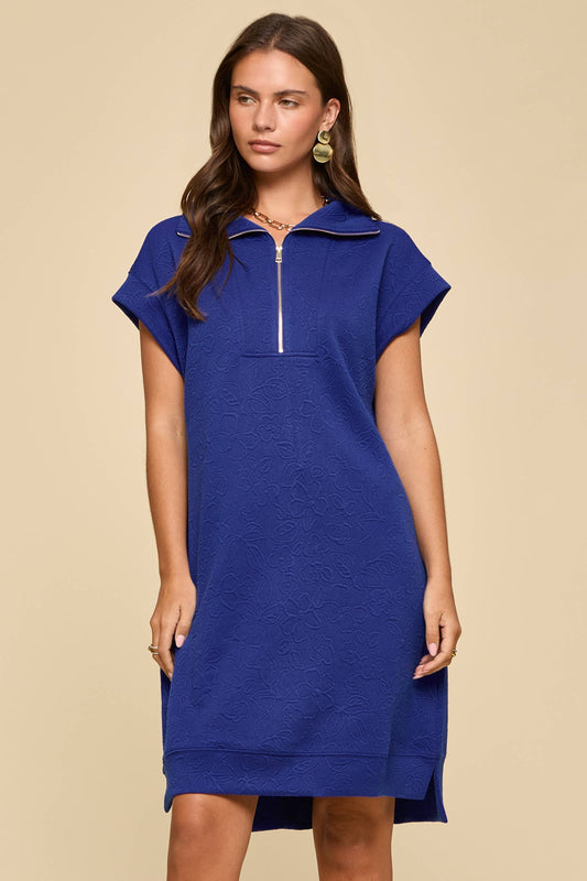Half-Zip Jacquard Dress w/ Pockets