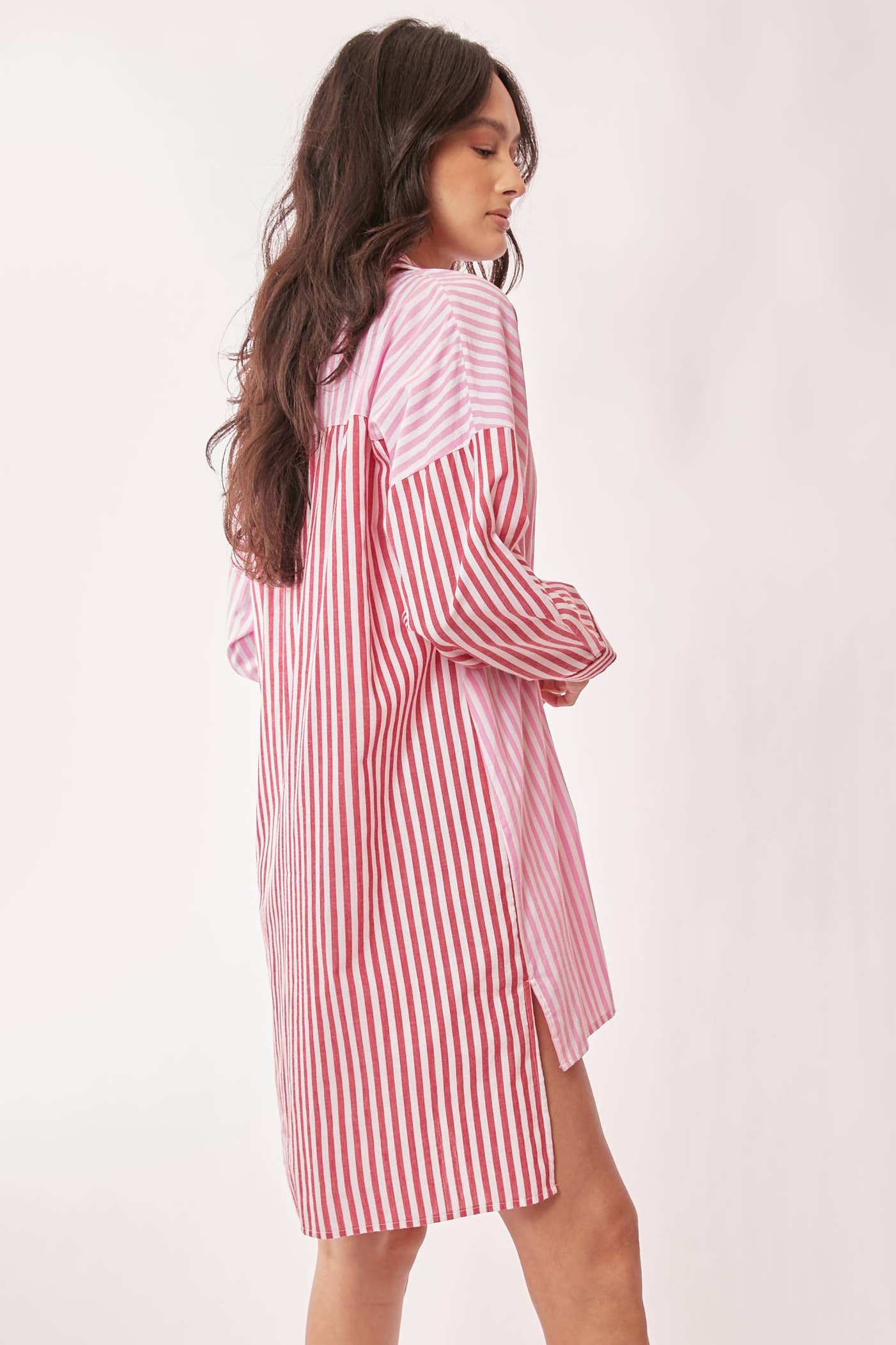PLUS MULTI COLOR STRIPE BUTTON FRONT TUNIC SHIRT