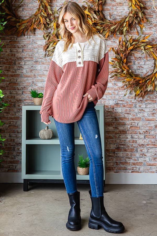 [PLUS SIZE] Everyday Rib Top with Lace Detail T5305XL