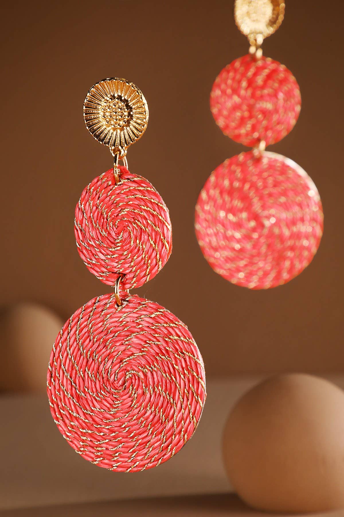 Thread Double Round Drop Earring