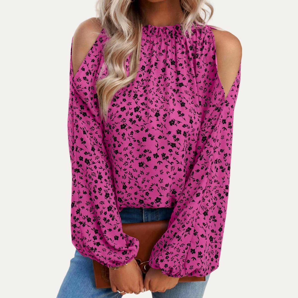 Sweetness Floral Print Cold-Shoulder Long Sleeve Top