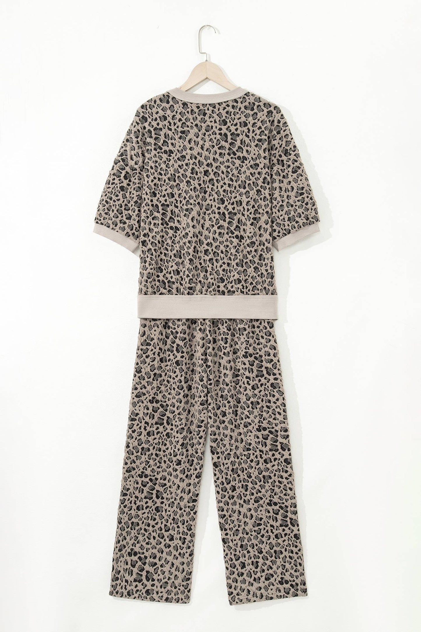 Jacquard Leopard Half Sleeve Jumper Wide Leg Pant Set (S-XL)