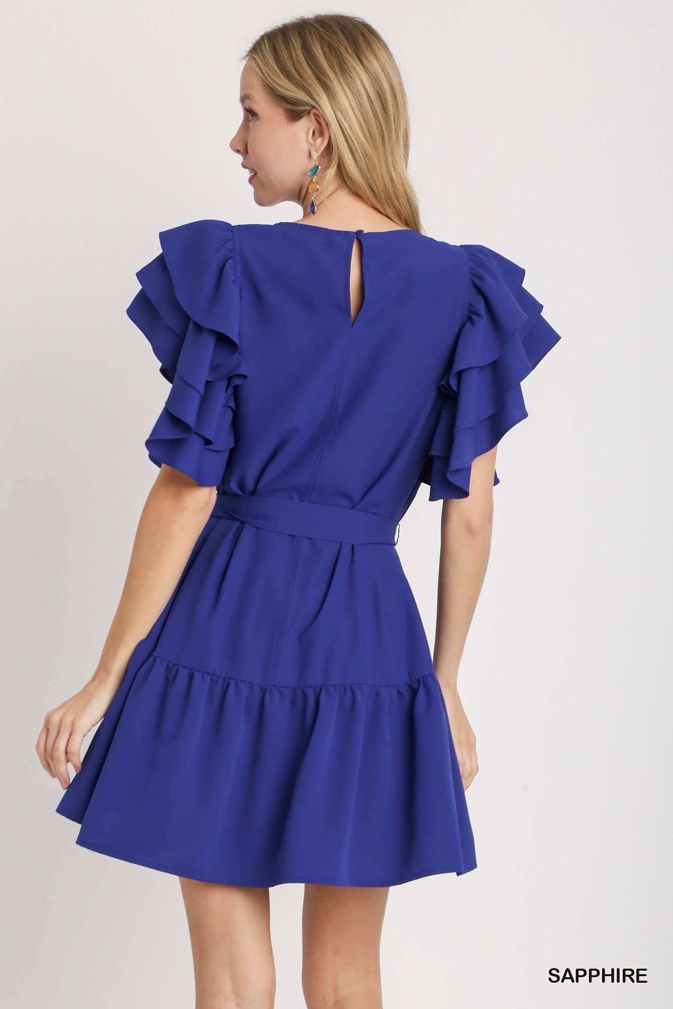 Round Neck A-Line Dress With Front Tie Belt