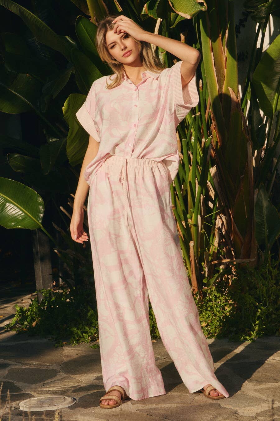 Relaxed Short-sleeve Top & Wide-leg Pants Set