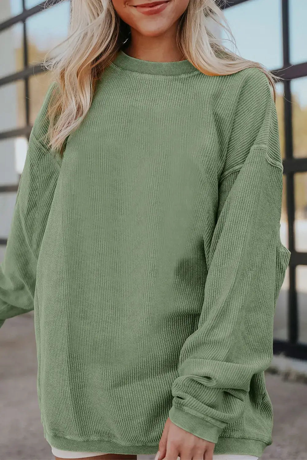Customizable Long Sleeve Ribbed Corded Oversized Sweatshirt