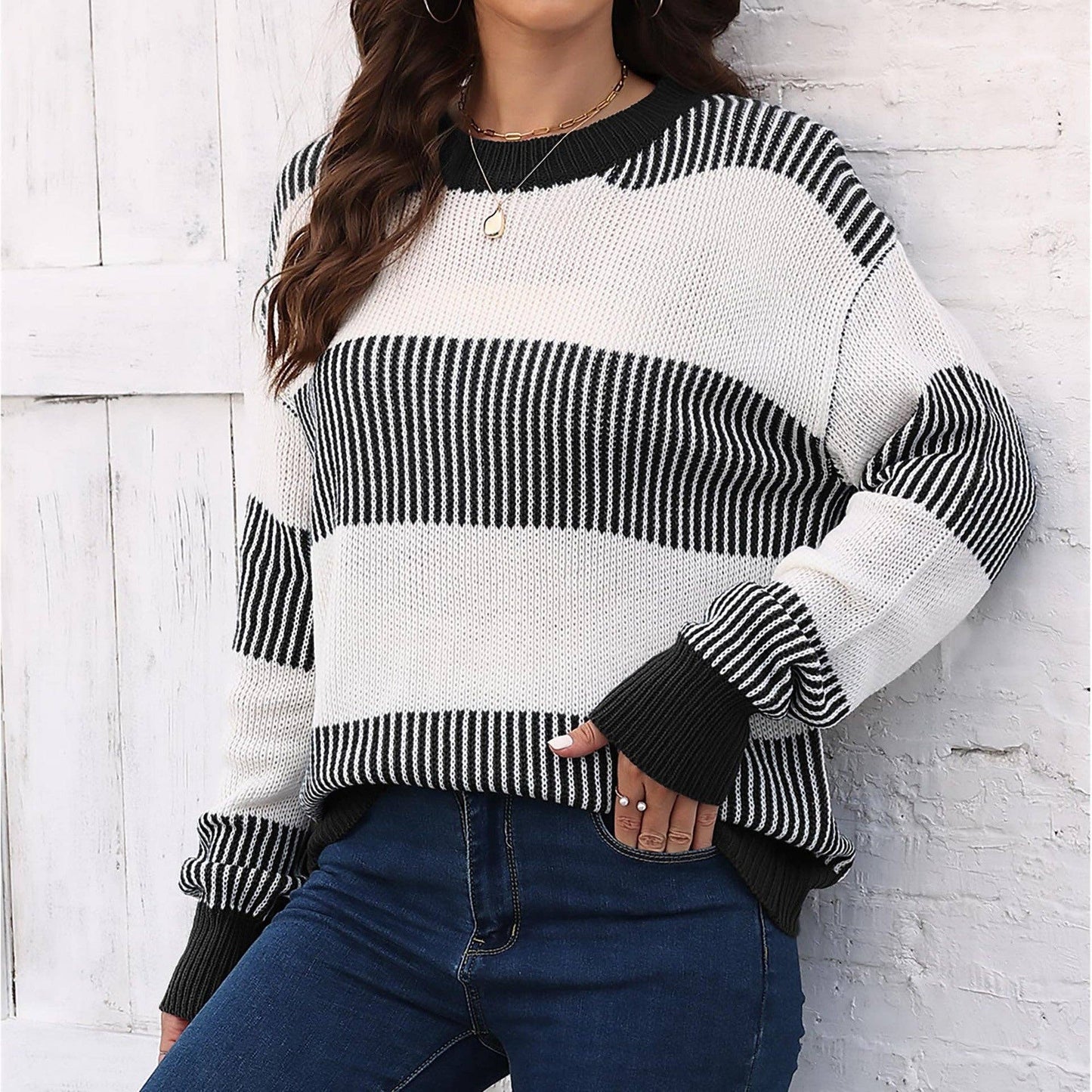 Colorblock Striped Sweater for Fall/Winter