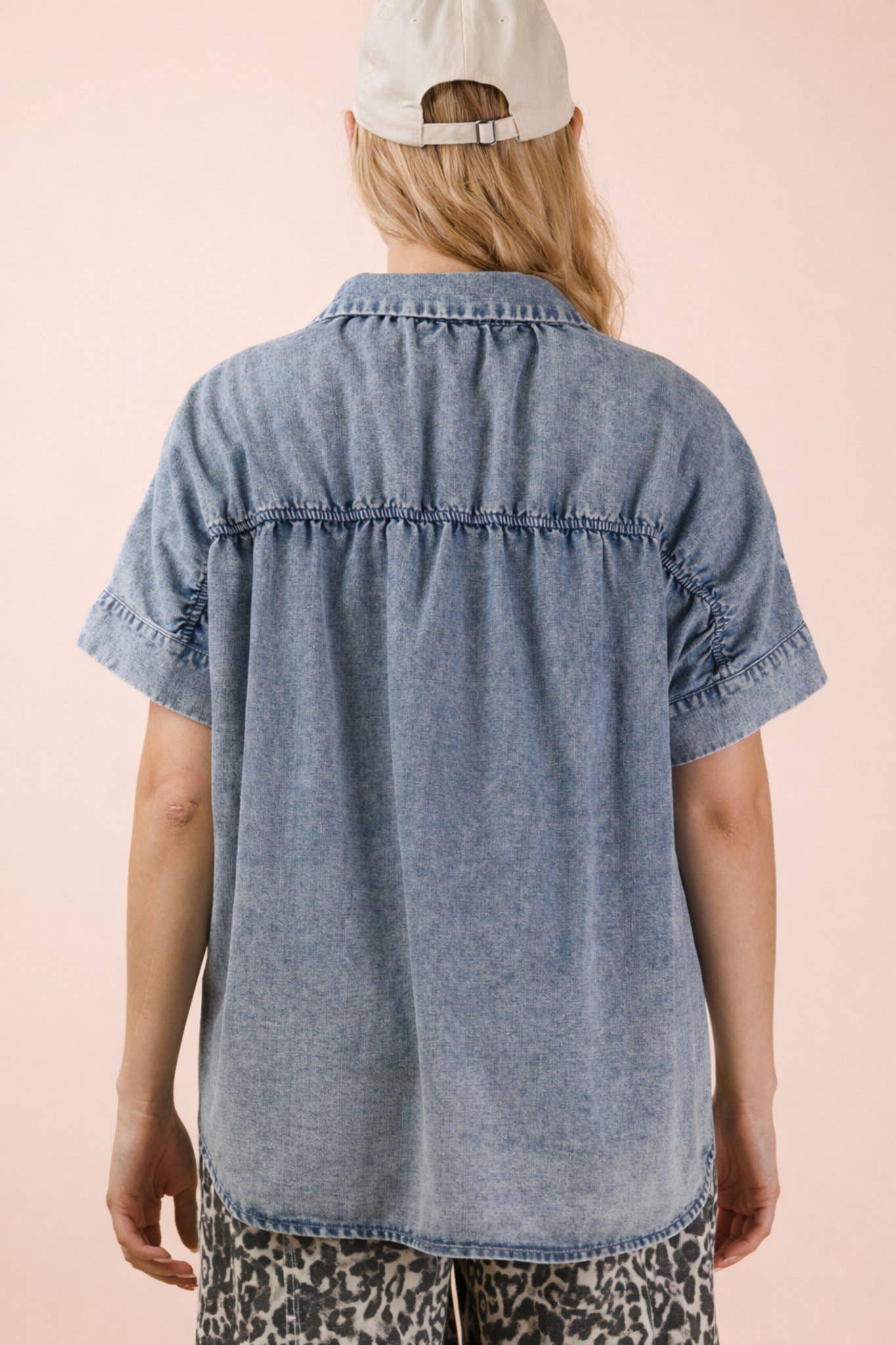 NT12493X-PLUS SIZE Mineral Washed Chambray Shirt Top