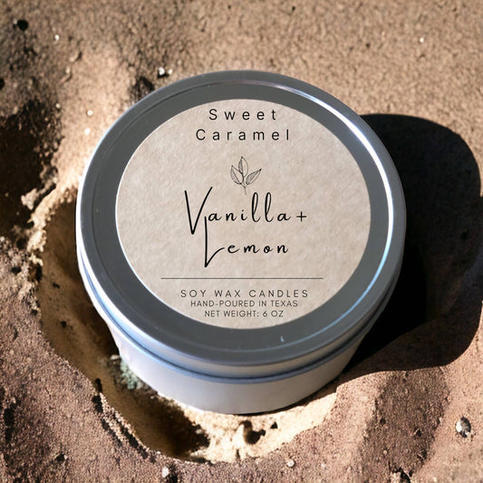 Vanilla & Lemon Soy Candle - Tins 6oz