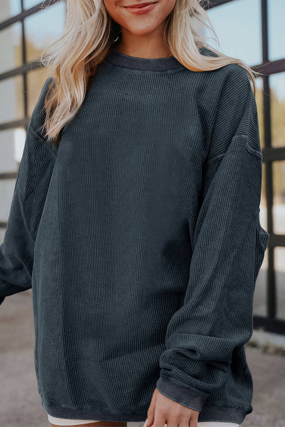 Customizable Long Sleeve Ribbed Corded Oversized Sweatshirt