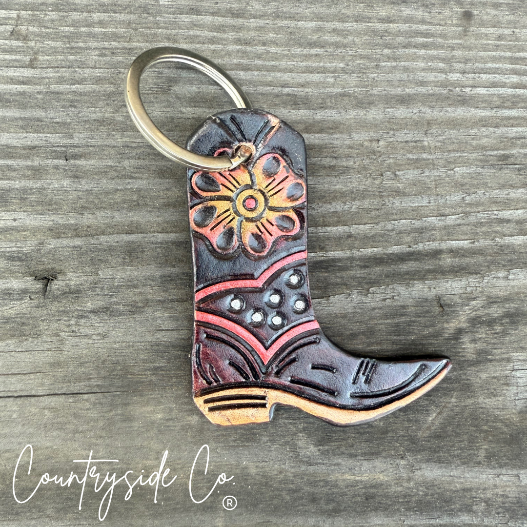 Leather Boot Hand Painted Keychain, Charm