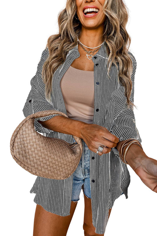 Roll-Tab Sleeve Pocketed Long Shirt