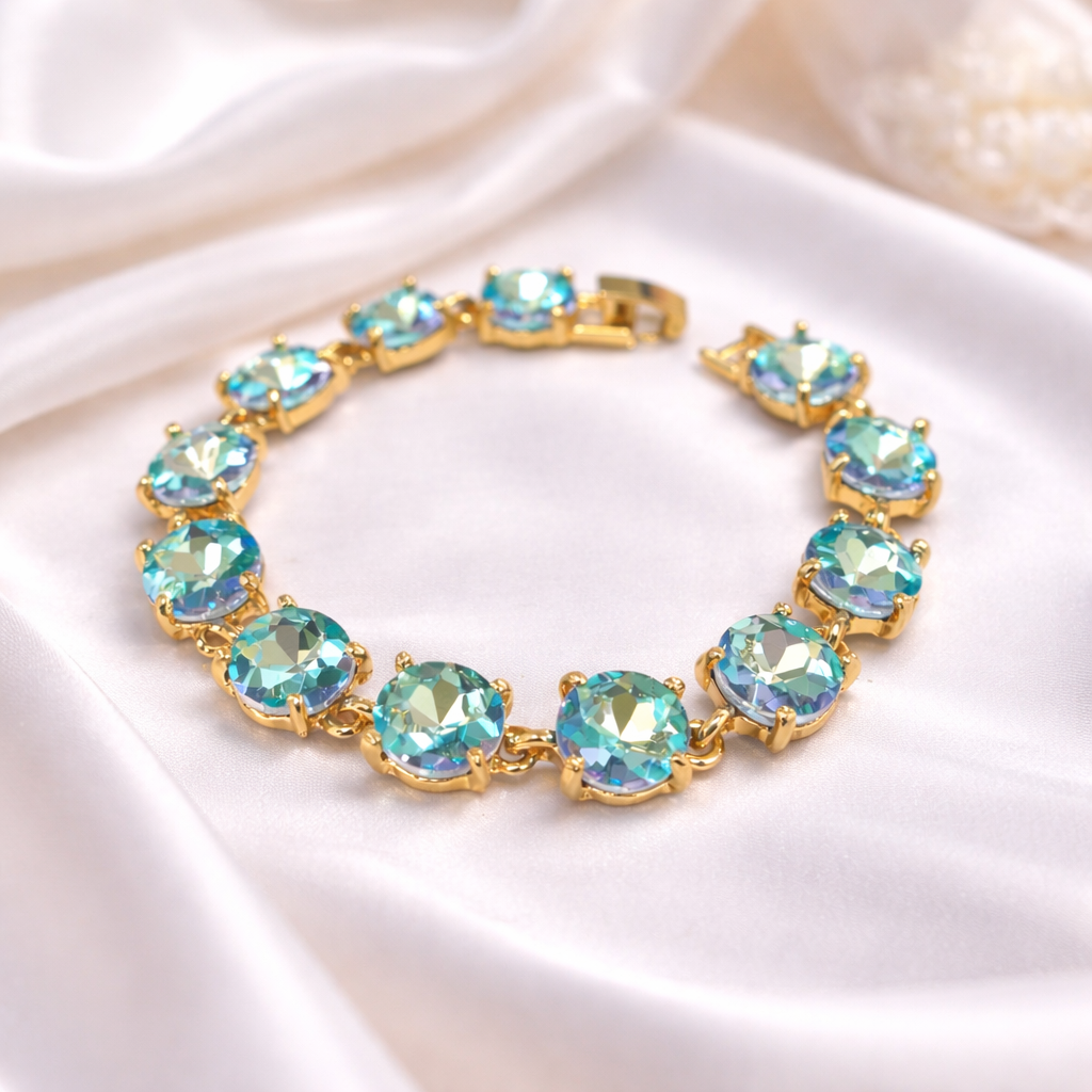 Round Cushion Cut Crystal Glass Linked Bracelet