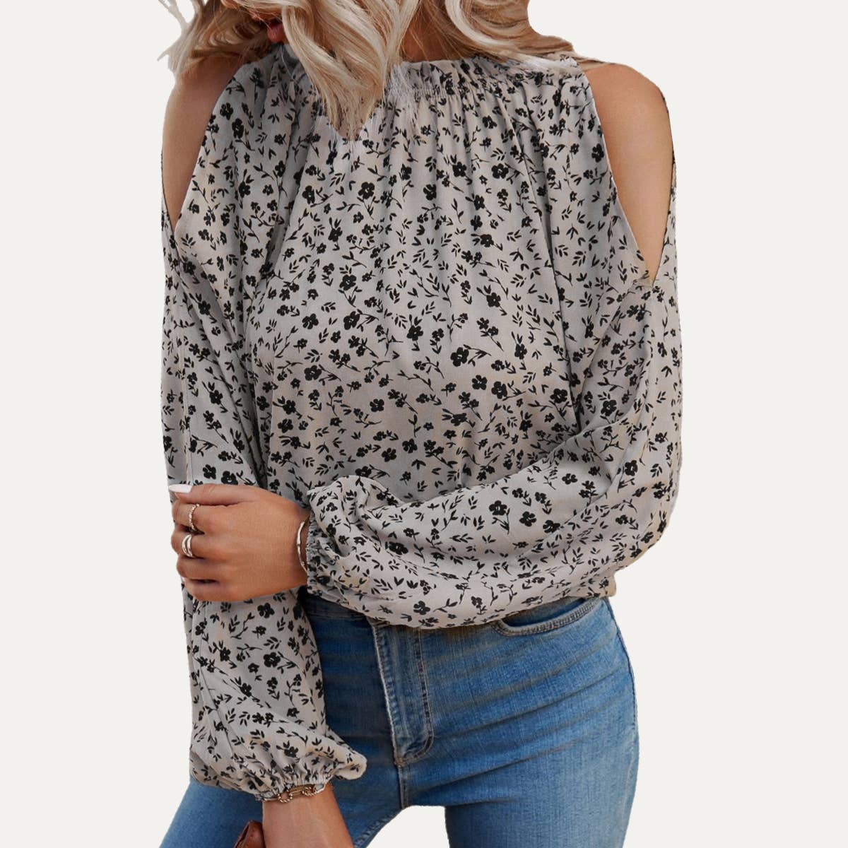 Sweetness Floral Print Cold-Shoulder Long Sleeve Top