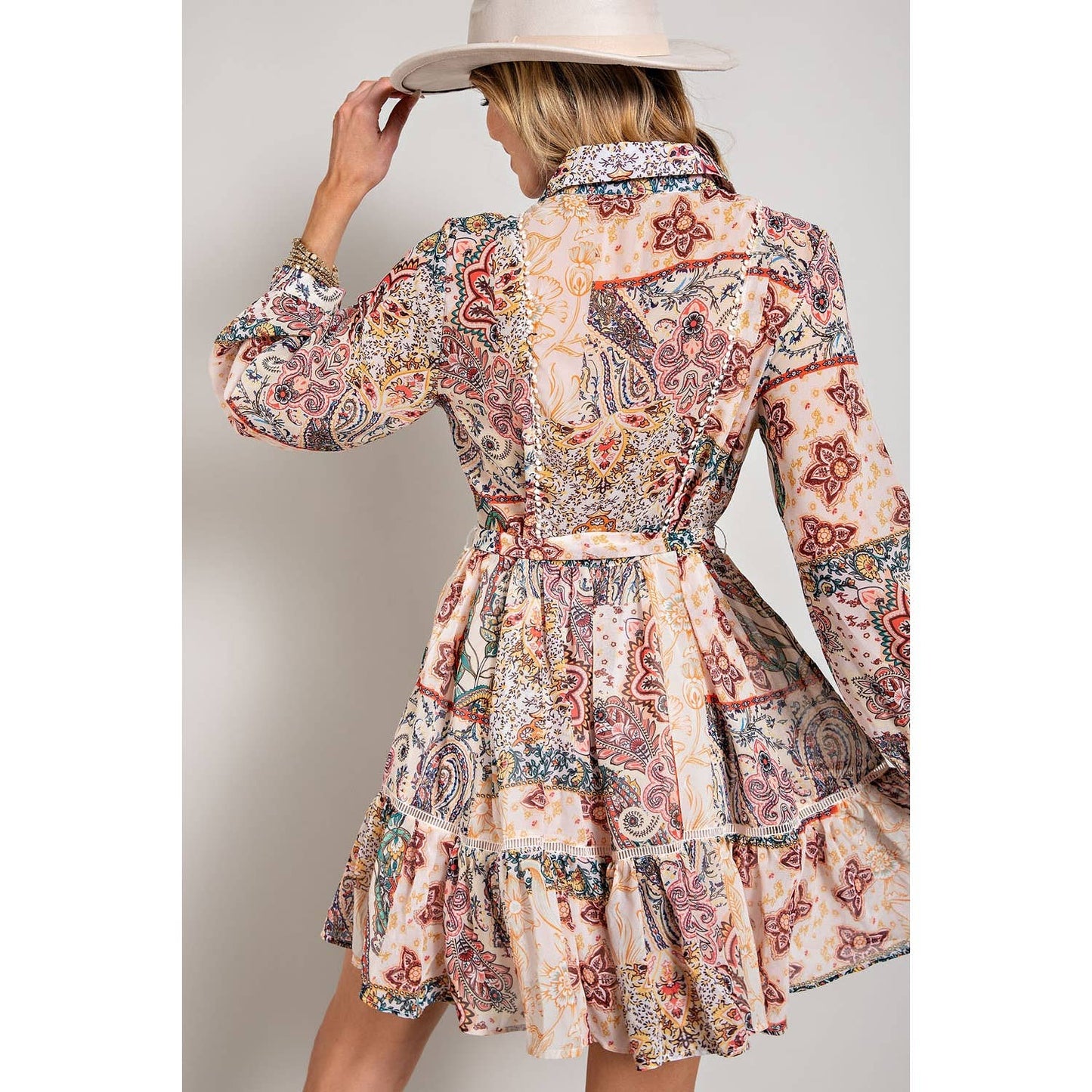 FLOWER PRINT LONG SLEEVE SHIRT DRESS