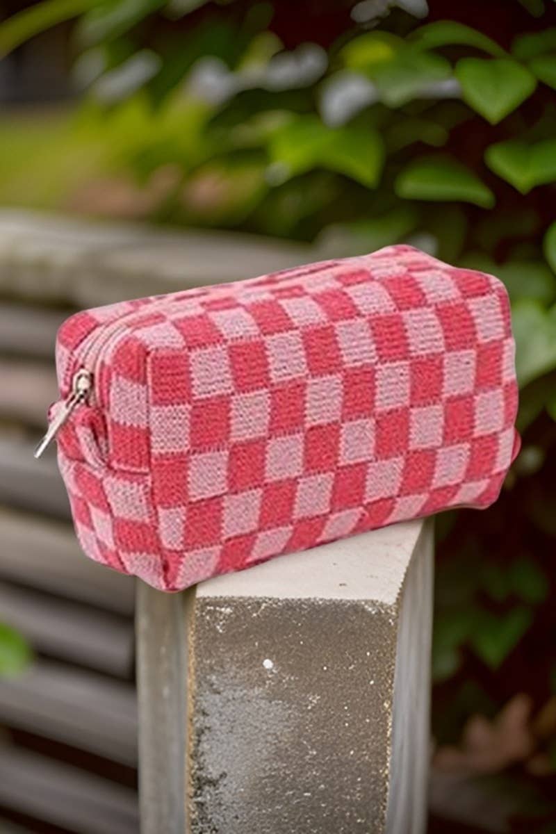 ",,,, SI-25644 Checkered Makeup Cosmetic Pouch Bag