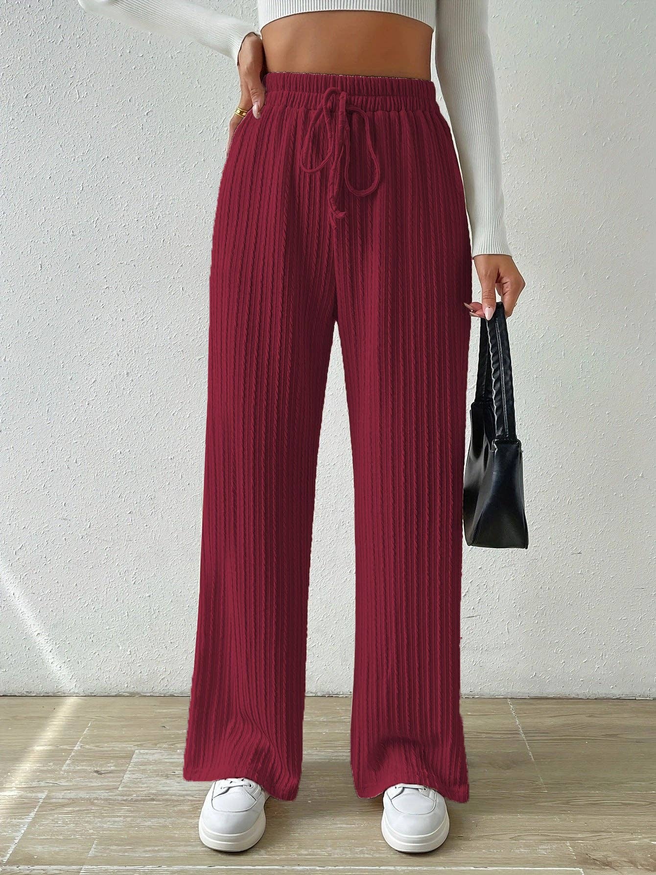 Textured Knit High Waist Wide Leg Lounge Pants