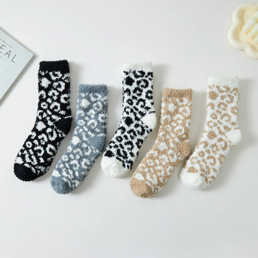 Leopard Pattern Fuzzy Sleep Socks