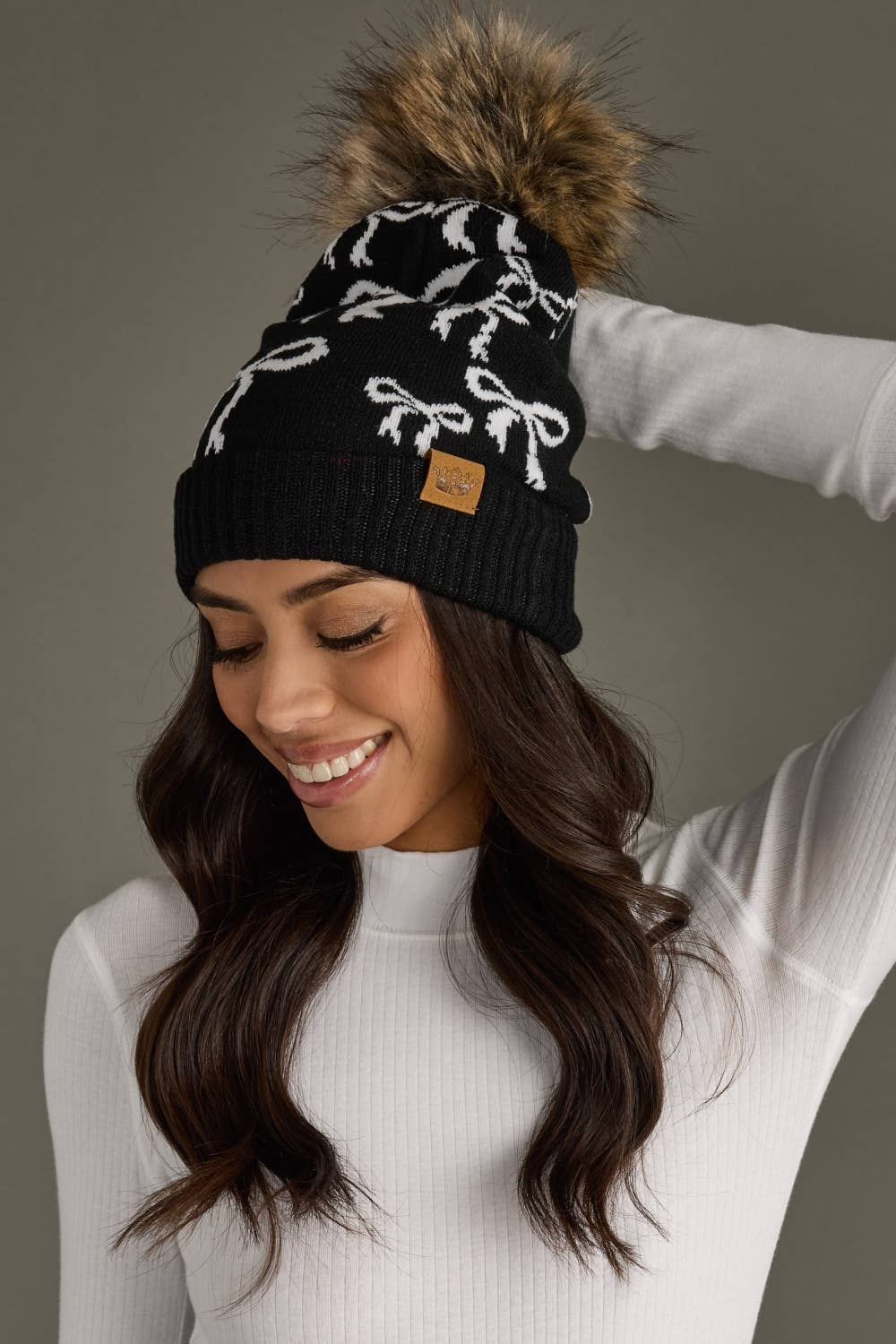 Black & White Bow Pom Hat