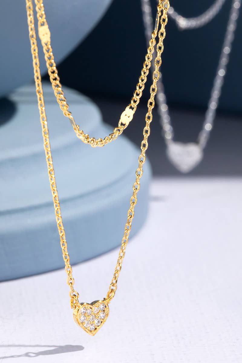 Brass Heart Pendant Layered Necklace