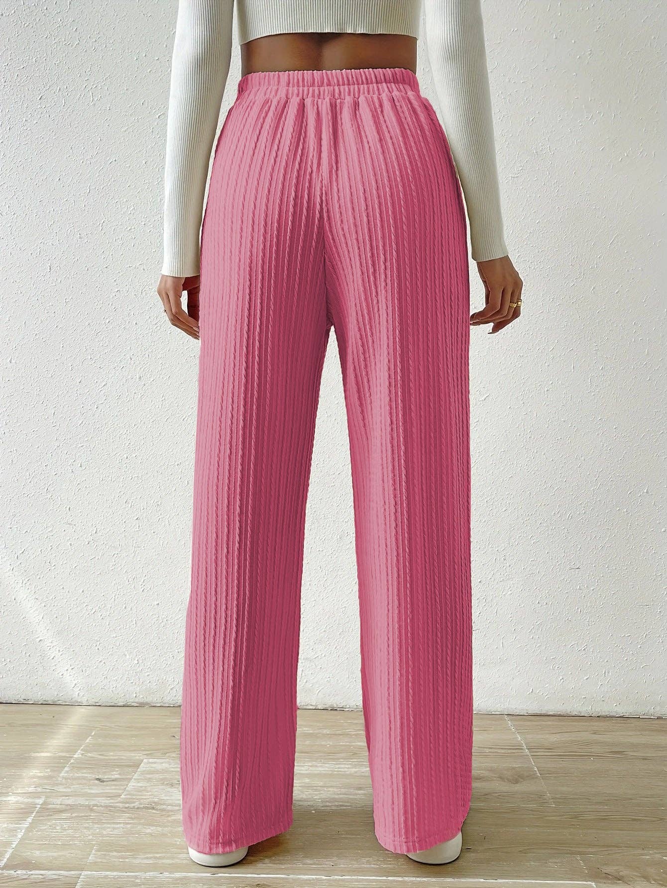 Textured Knit High Waist Wide Leg Lounge Pants