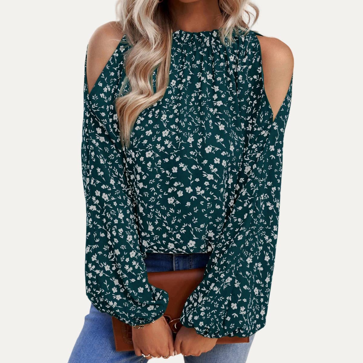 Sweetness Floral Print Cold-Shoulder Long Sleeve Top