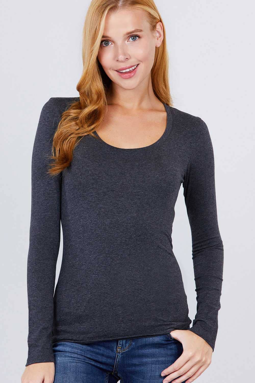 Long Sleeve Scoop Neck Basic Top