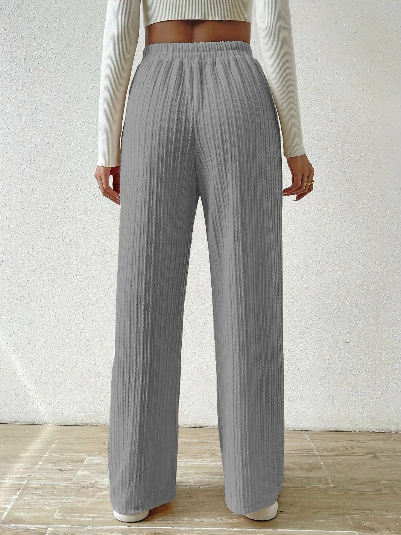 Textured Knit High Waist Wide Leg Lounge Pants