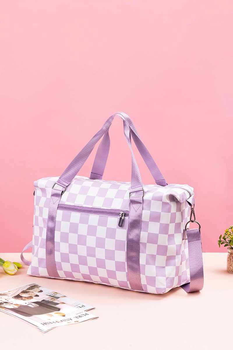 `.Large Capacity Checkered Travel Duffle Bag With Sho