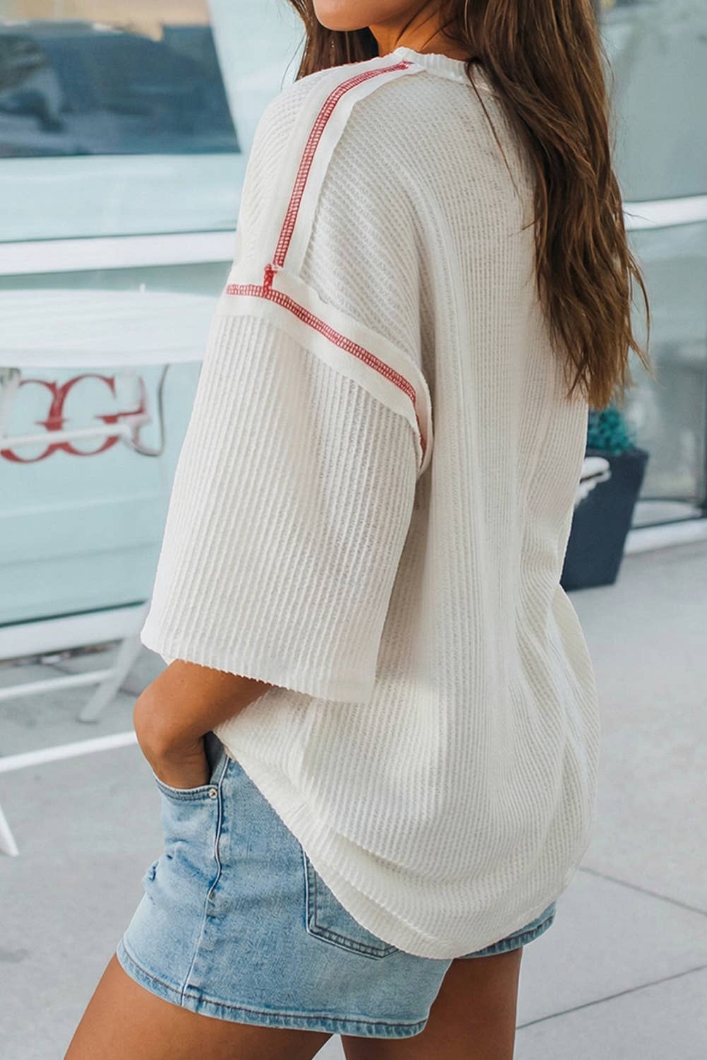 USA Graphic Half Sleeve Loose Ribbed Top