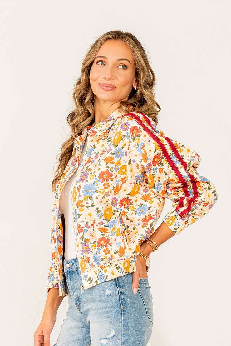 Floral Zip Up Jacket with Side Pockets