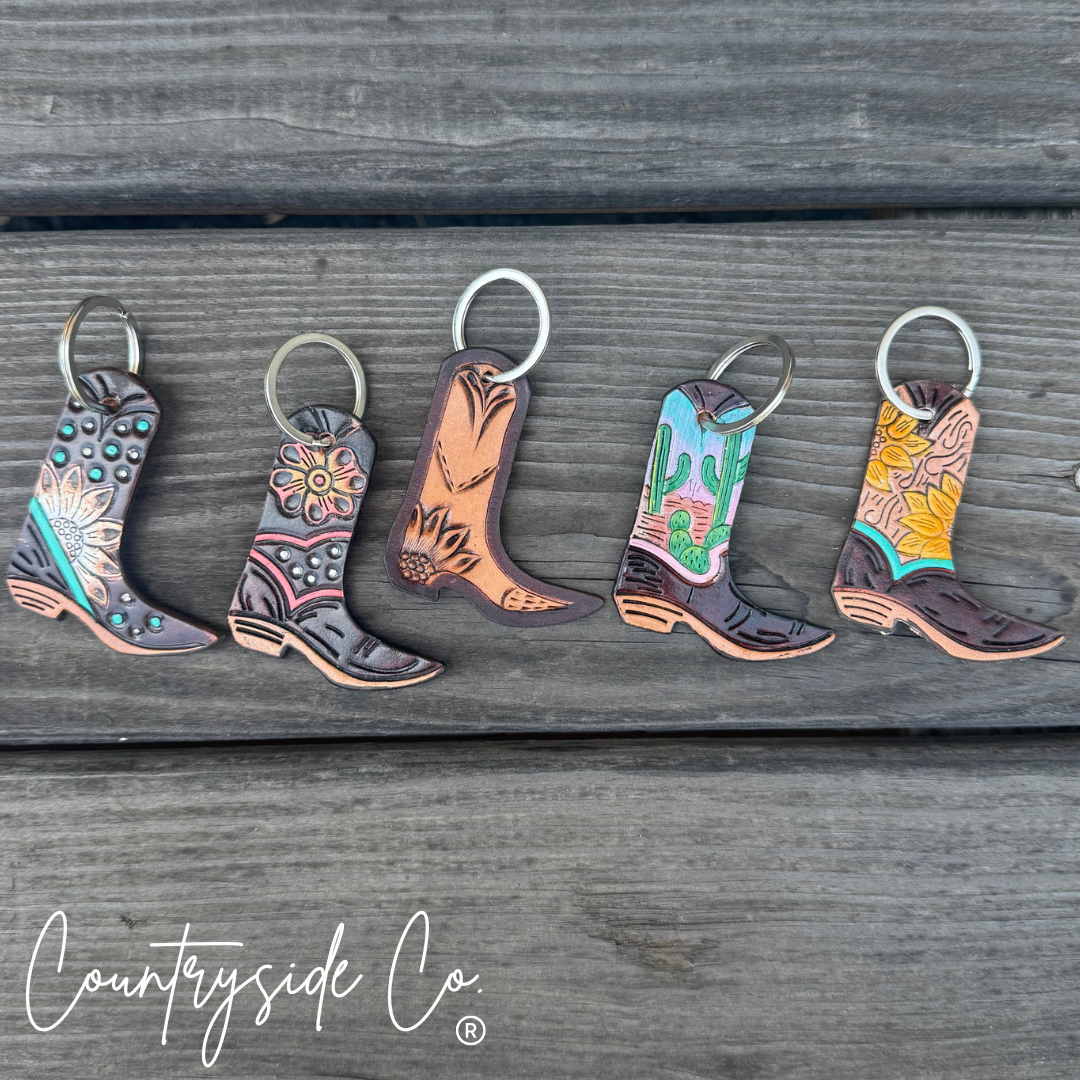 Leather Boot Hand Painted Keychain, Charm