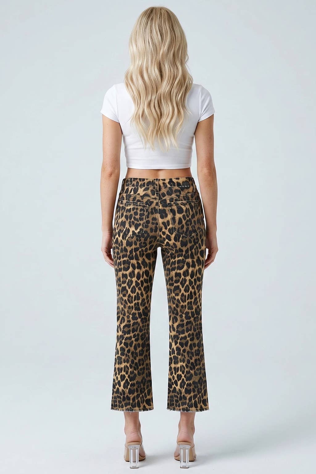 Leopard Mid Rise Yoke Kick Flare Pants
