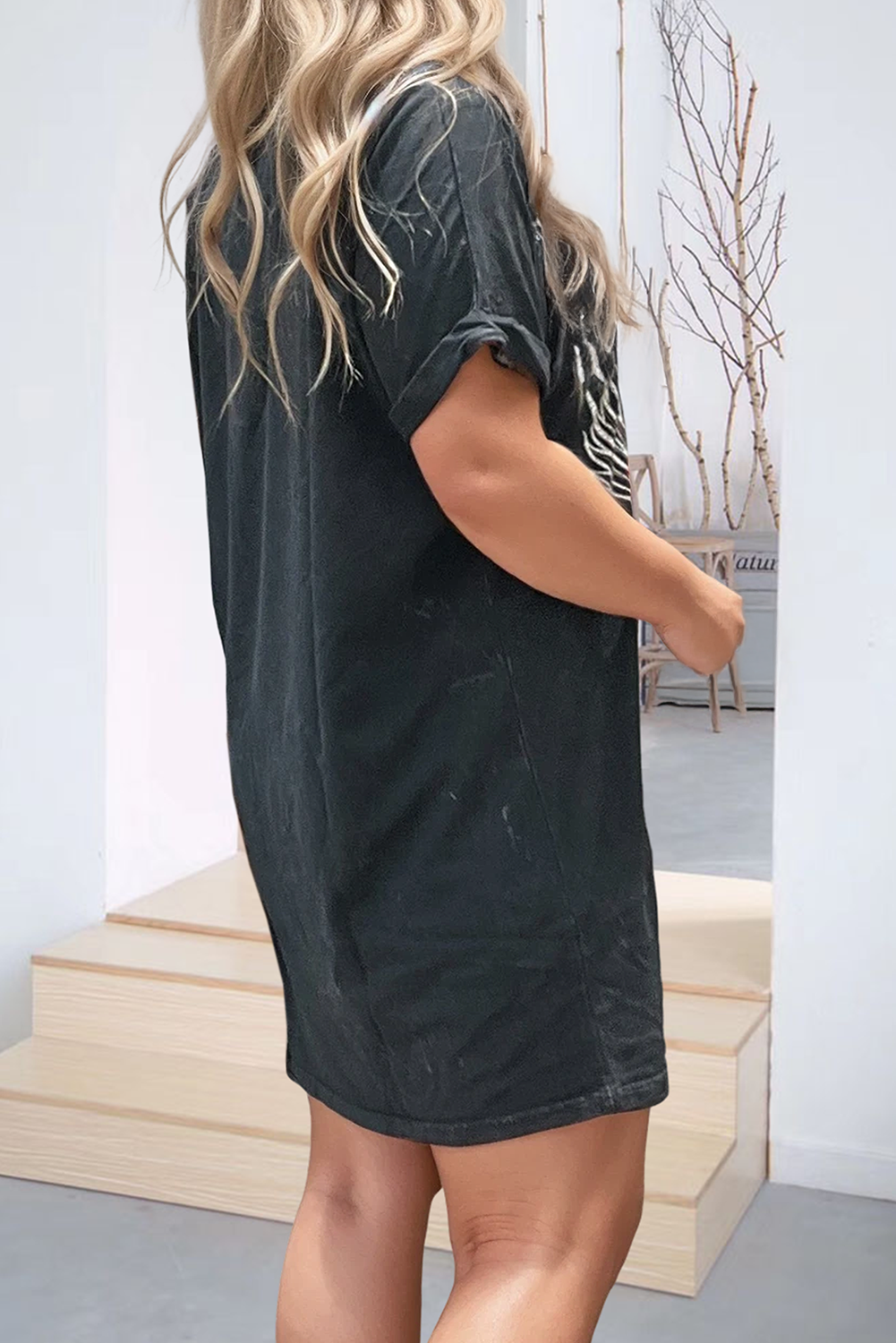 Nashville Guitar Print Crew Neck T Shirt Mini Dress (S-XL)