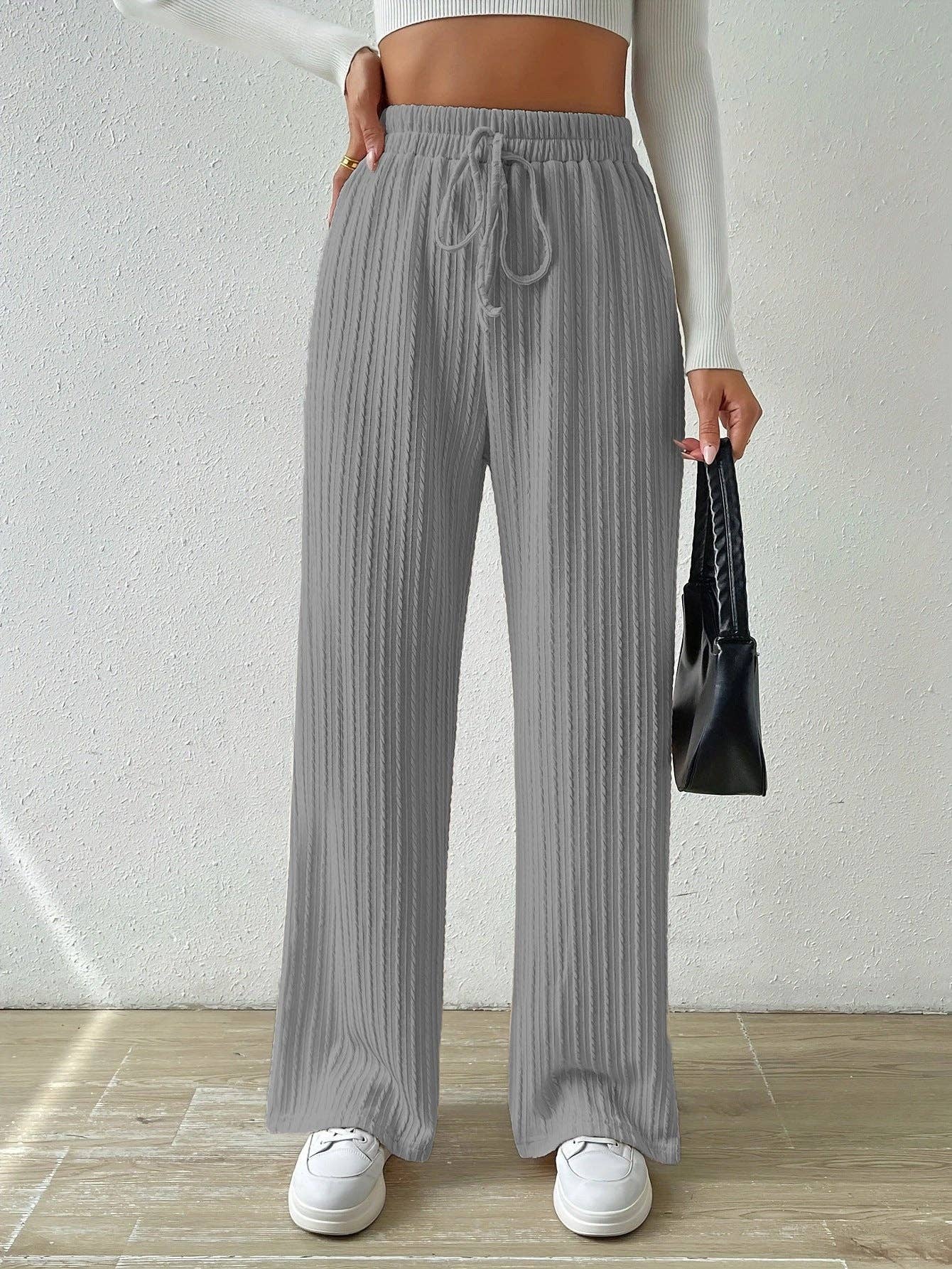 Textured Knit High Waist Wide Leg Lounge Pants