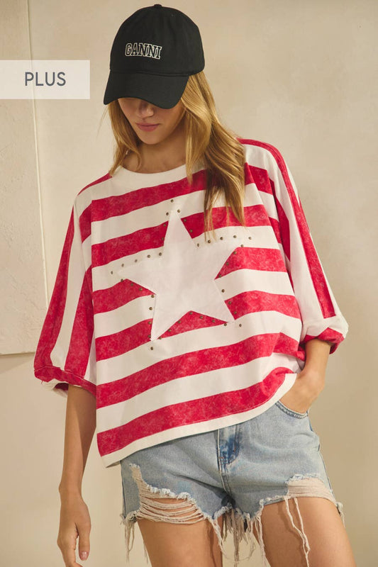 Plus Stripe-patterned Oversized Top